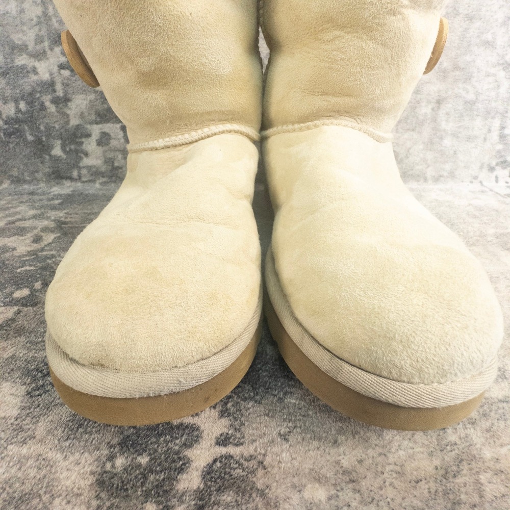 UGG Womens Size 7 Bailey Button Triplet Boots Sand Sheepskin Suede 1873 Tall - Picture 4 of 12